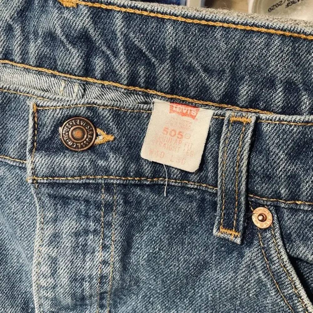 Vintage 90s Levis 505 Orange Tab Jeans Made in USA Medium Dark Wash 39x29
